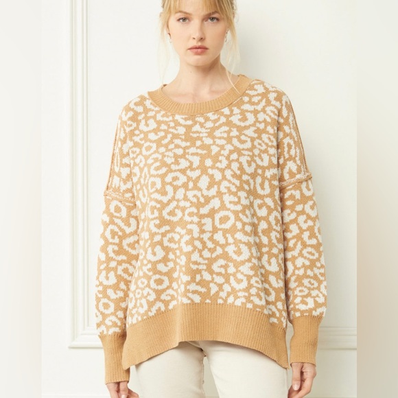 NEW tan leopard cozy sweater - Picture 5 of 11